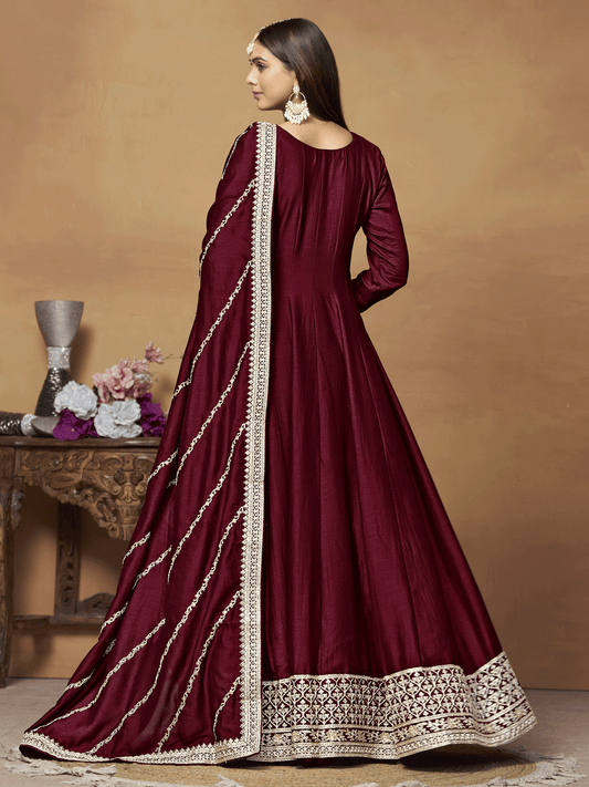 Maroon Georgette Festive Wear Anarkali Suit