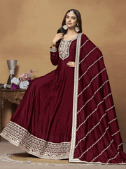 Maroon Georgette Festive Wear Anarkali Suit