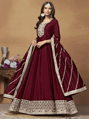 Maroon Georgette Festive Wear Anarkali Suit