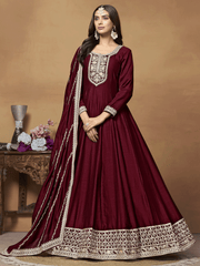 Maroon Georgette Festive Wear Anarkali Suit