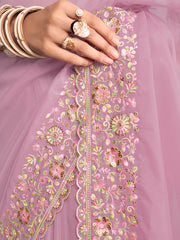 Mauve And Pink Sequinned Organza Saree