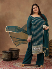 Women Ethnic Motifs Embroidered Regular Thread Work Kurta with Palazzos & With Dupatta