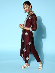 Mauve Women Floral Chanderi Cotton Ethereal Embroidery Kurta Set