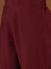 Maroon Floral Zari Embroidered Kurta With Trouser & Dupatta