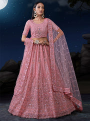 Pink Net Embroidered Lehenga Choli