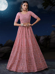 Pink Net Embroidered Lehenga Choli