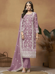 Lilac Organza Festive Wear Stright Cut Style Suit