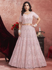 Baby Pink Premium Net Bridal Lehenga with Hand Embroidery