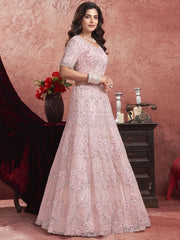 Baby Pink Premium Net Bridal Lehenga with Hand Embroidery