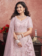 Baby Pink Premium Net Bridal Lehenga with Hand Embroidery