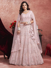 Baby Pink Premium Net Bridal Lehenga with Hand Embroidery