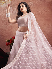 Baby Pink Premium Net Bridal Lehenga Zarkan Hand Embroidery