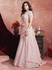 Baby Pink Premium Net Bridal Lehenga Zarkan Hand Embroidery