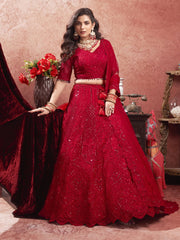 Red Mirror Embroidery Wedding Lehenga Choli