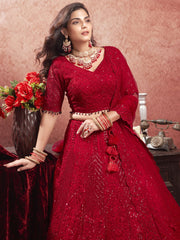 Red Mirror Embroidery Wedding Lehenga Choli