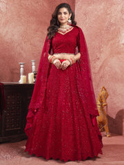 Red Mirror Embroidery Wedding Lehenga Choli