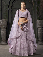 Embroidered Work Net Readymade Lehenga Choli In Lavender