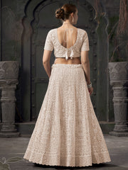 Net Embroidered Cream Readymade Lehenga Choli For Sangeet