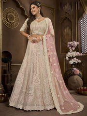 Charming Peach Sequins Net Bridesmaid Lehenga Choli With Dupatta