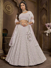 Enchanting Light Purple Embroidered Net Lehenga Choli With Dupatta