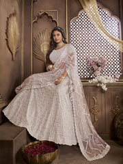 Enchanting Light Purple Embroidered Net Lehenga Choli With Dupatta