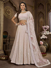 Stunning Baby Pink Embroidered Net Bridesmaid Lehenga Choli