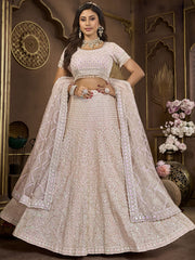 Stunning Baby Pink Embroidered Net Bridesmaid Lehenga Choli