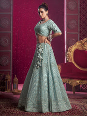 Sky Blue Embroidered Designer Lehenga Choli