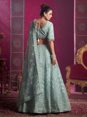 Sky Blue Embroidered Designer Lehenga Choli