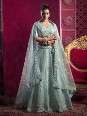 Sky Blue Embroidered Designer Lehenga Choli