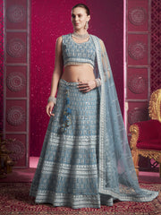 Persian Blue Embroidered Designer Lehenga Choli