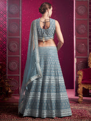 Persian Blue Embroidered Designer Lehenga Choli