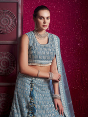 Persian Blue Embroidered Designer Lehenga Choli