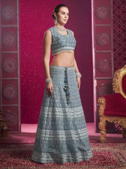 Persian Blue Embroidered Designer Lehenga Choli