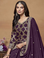 Purple Dola Jacquard Festive Anarkali Suit