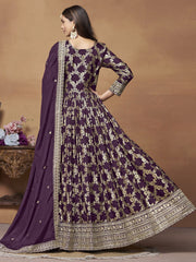 Purple Dola Jacquard Festive Anarkali Suit