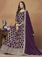 Purple Dola Jacquard Festive Anarkali Suit