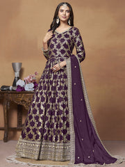 Purple Dola Jacquard Festive Anarkali Suit