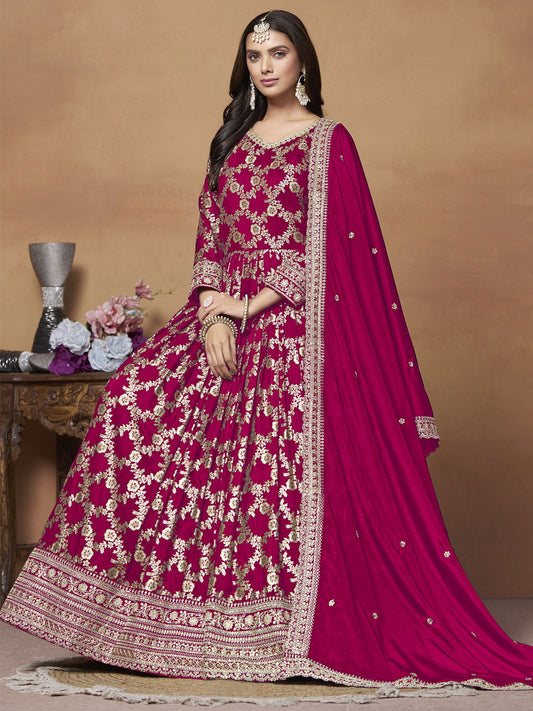 Magenta Dola Jacquard Festive Anarkali Suit