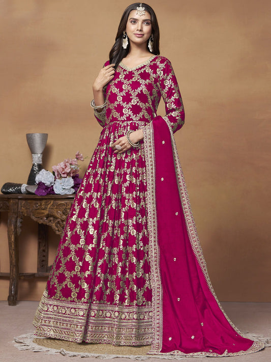 Magenta Dola Jacquard Festive Anarkali Suit