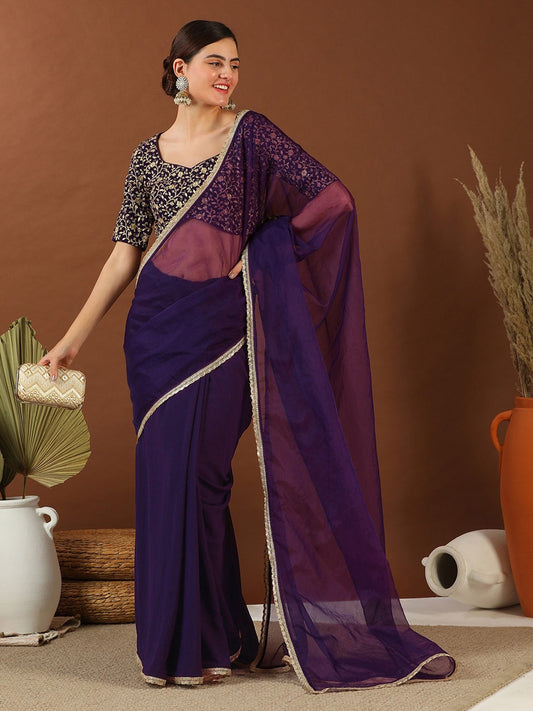 Purple Zari Organza Saree