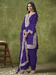 Purple Multi Embroidered Punjabi Suit