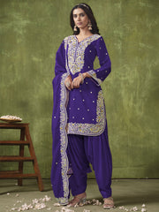 Purple Multi Embroidered Punjabi Suit