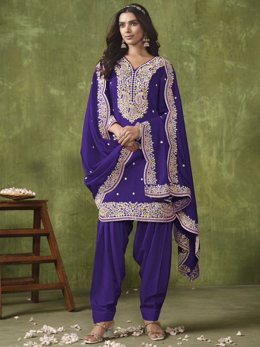 Purple Multi Embroidered Punjabi Suit