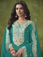 Turquoise Multi Embroidered Punjabi Suit