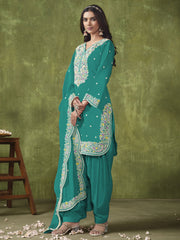 Turquoise Multi Embroidered Punjabi Suit