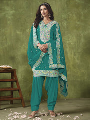 Turquoise Multi Embroidered Punjabi Suit