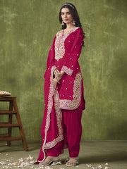 Rani Pink Multi Embroidered Punjabi Suit