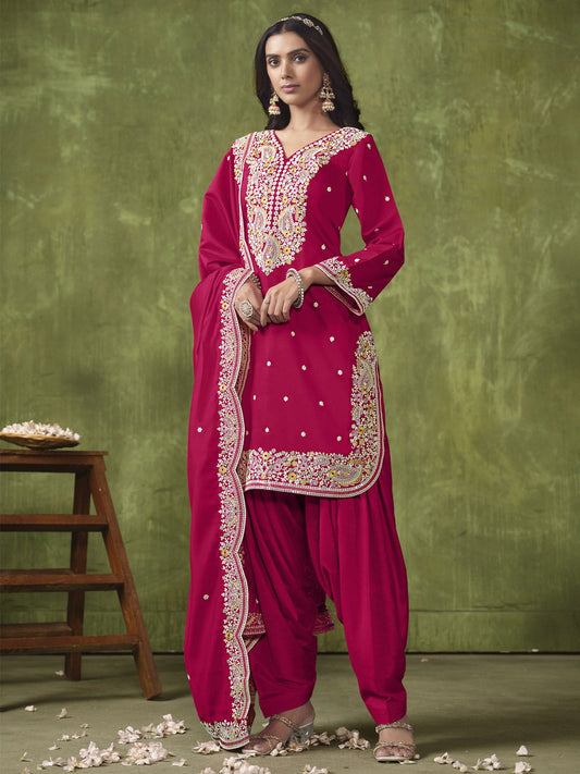 Rani Pink Multi Embroidered Punjabi Suit