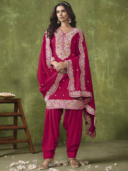 Rani Pink Multi Embroidered Punjabi Suit